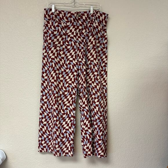 Anthropologie Maeve Printed The Colette Cropped Wide Leg Pants Multi Size 32 - Picture 1 of 6